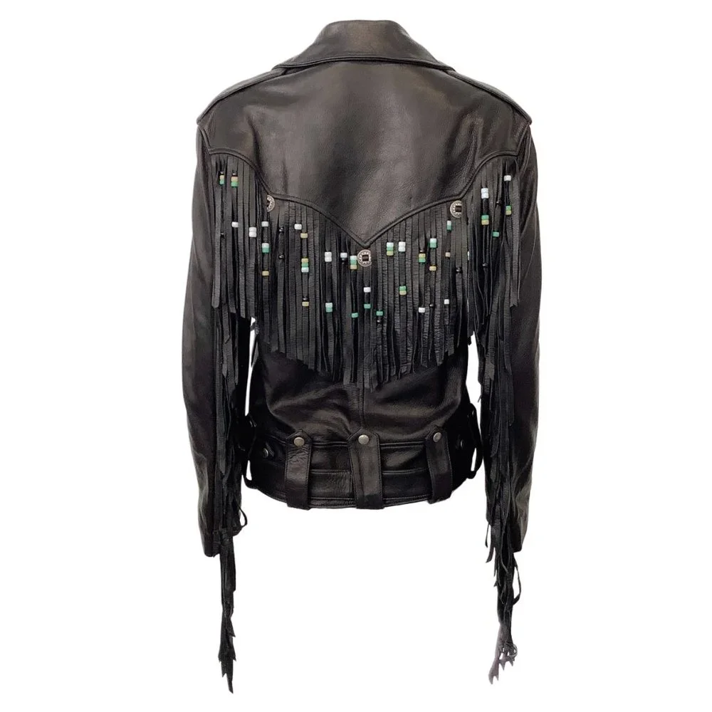 Gucci Black Leather Fringed Biker Jacket - Picture 3 of 4